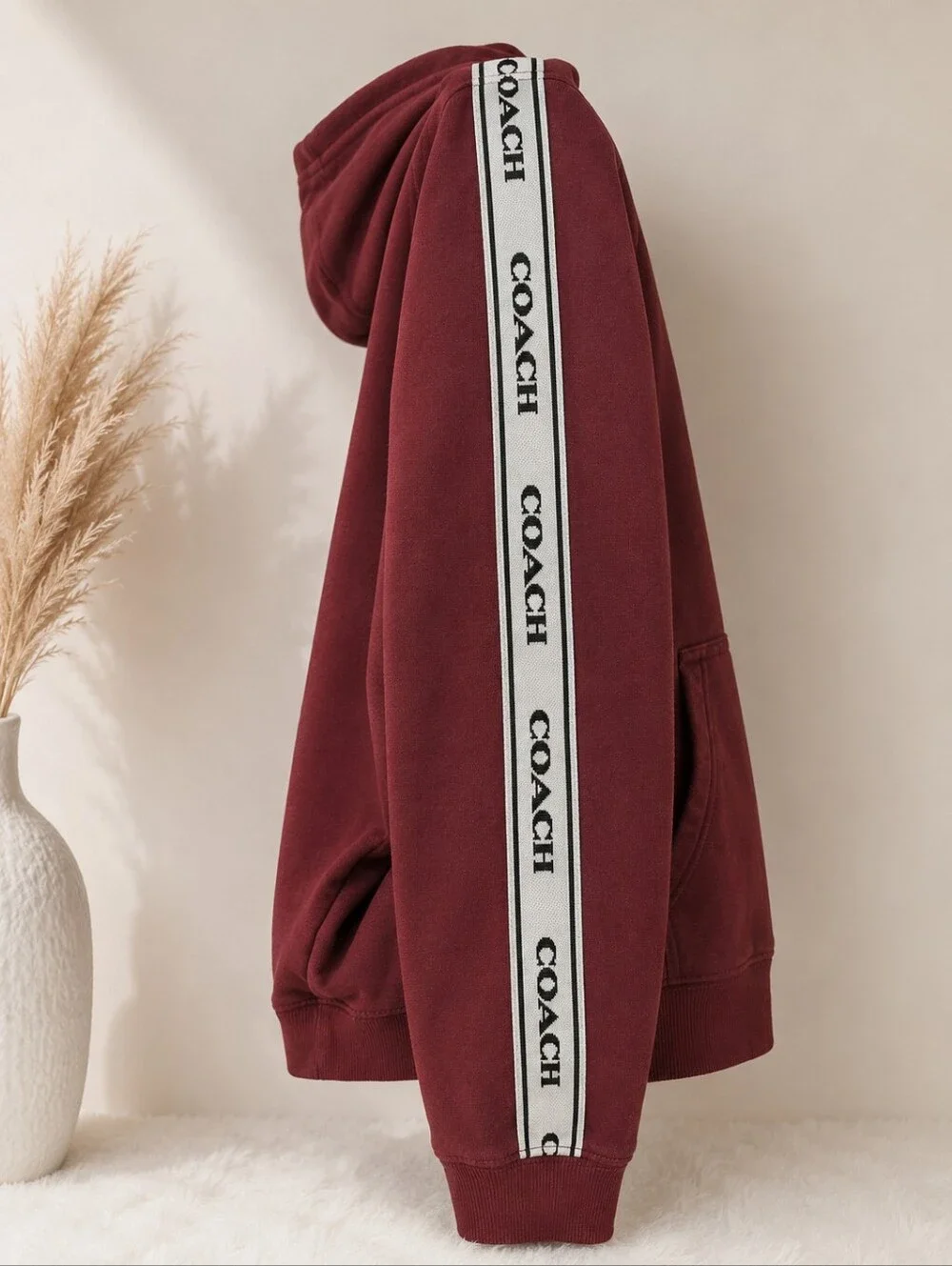 Coach Logo Tape Hoodie Burgundy
